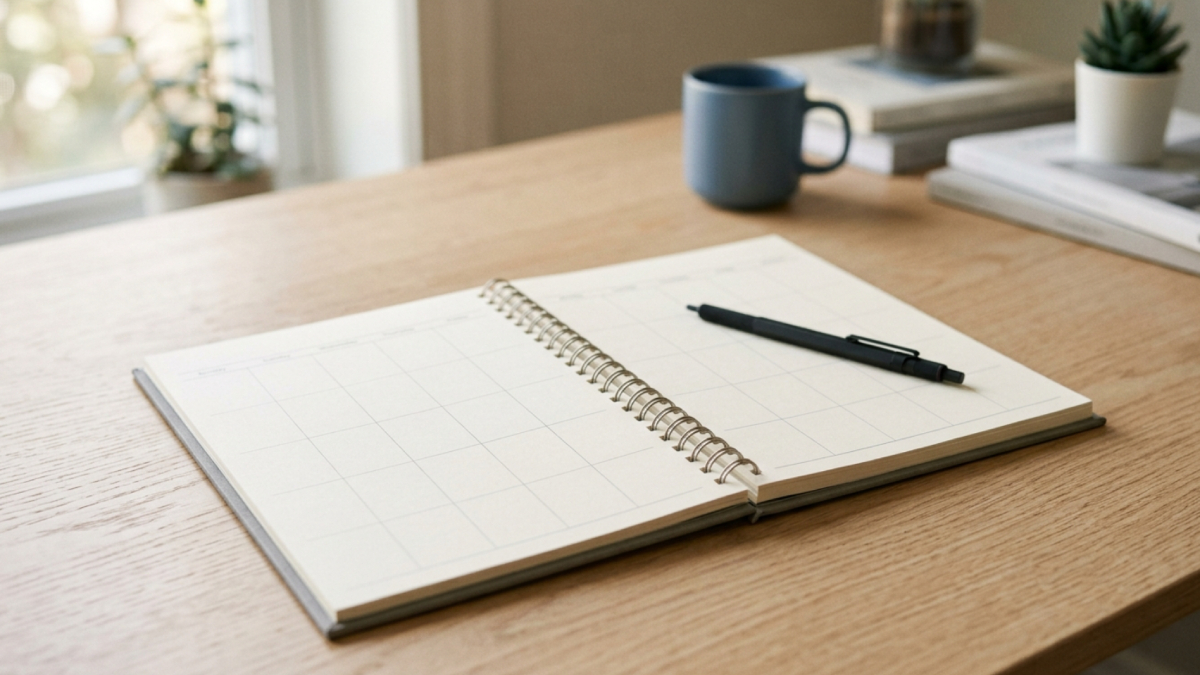 Calendrier de bureau ouvert illustrant le délai de 15 jours pour recevoir une short-list de candidats